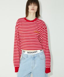 STRIPE CROPPED LONG SLEEVE T SHIRT RED