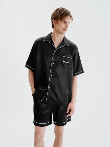 Satin Pajama Half Sleeved Shirt_Black