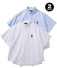 [2PACK] EMBROIDERY DAN BIG OXFORD SS SHIRT WHITE / BLUE