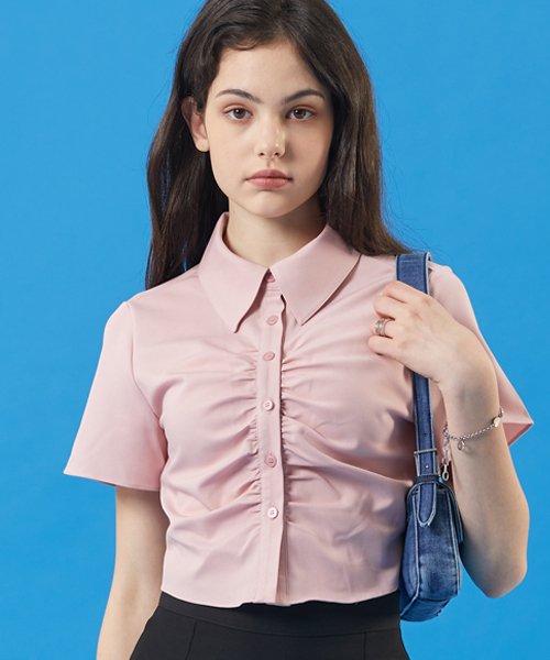 WOMEN укороченная рубашка со сборками [PINK]