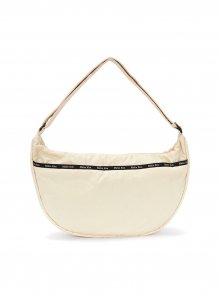 GLOSSY FABRIC ROUND CROSS BAG IN BEIGE