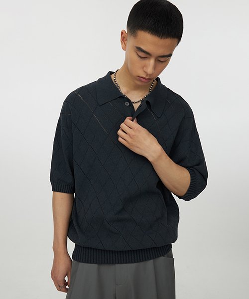 MUSINSA | YOUTH Argyle Knit Collar Half T-Shirt