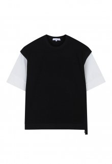 [리오더] LJS41112 블랙 오버핏 니트 베스트 믹스 티셔츠