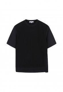 [23SS] LJS41113 블랙 세미오버핏 니트 우븐믹스 티셔츠