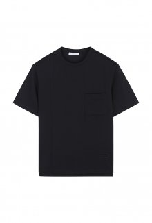 LJS41189 블랙 세미오버핏 포켓 반팔 티셔츠