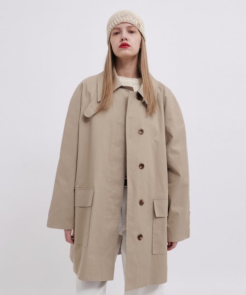 MUSINSA | FROMWHERE Oversized Half Trench Coat Beige