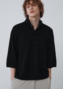 Super fine cotton high neck pullover_Black