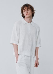 Linen cotton zipup collar pullover_Off white