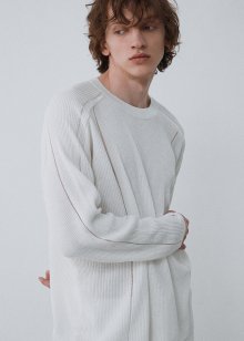 Linen cotton mesh lined crewneck pullover_Off white