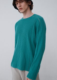 Linen cotton mesh lined crewneck pullover_Lagoon