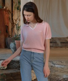 TWO-TONE COLLAR KNIT PINK