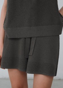 [Women only] Linen boucle mix stitch shorts_Moss grey