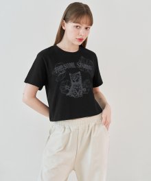 플라워캣 크롭 반팔 티셔츠 (블랙)