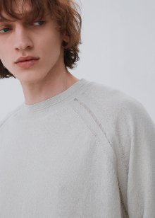 Linen boucle mesh raglan crewneck pullover_Green tea