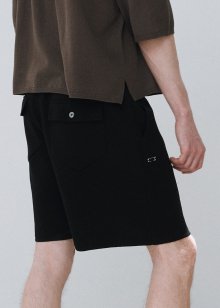 Linen cotton flap pocket shorts_Black