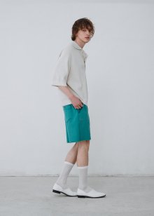 Linen cotton flap pocket shorts_Lagoon
