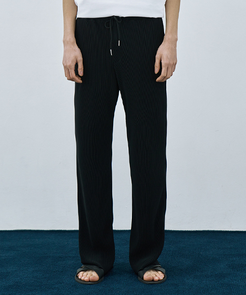 Плиссированные брюки semi-wide на резинке [BLACK]