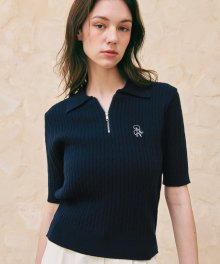 CABLE HALF ZIP UP SHORT KNIT NAVY