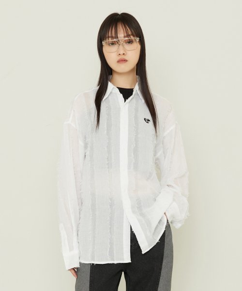 MUSINSA | TARGETTO See-through fringe shirt_white