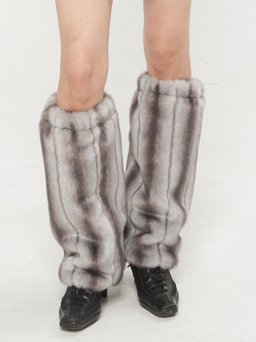 Grey Faux Fur Leg Warmers 