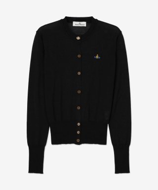 비비안 웨스트우드(VIVIENNE WESTWOOD) 여성 오브 자수 라운드넥 가디건 - 블랙 / 1803001ZY000QN401