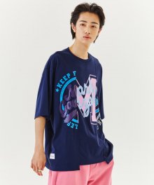 OVERSIZED CUTTING COLLAGE T-SHIRT - NAVY