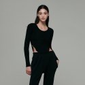 데비웨어(DEVIWEAR) 여성 요가복 DEVI-T0090-블랙 필라테스 뮤즈 라운딩 티셔츠