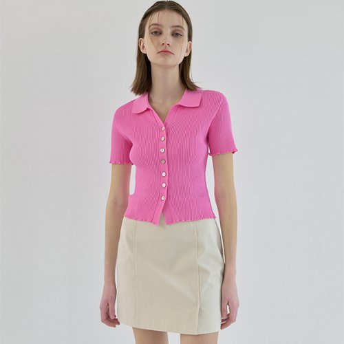 아틀리에 나인(nain) 오픈카라 슬림 골지 크롭 니트 가디건(CD-2038)