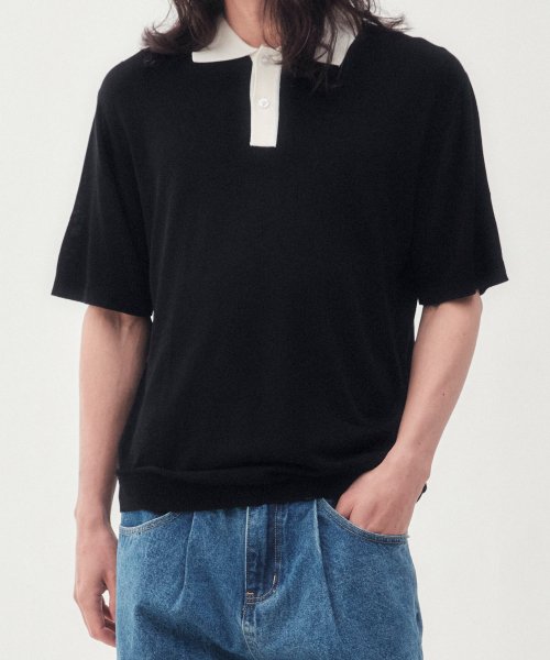 MUSINSA公式 | DWS COMPANY Two-tone Knit Collar T-shirt (Black)