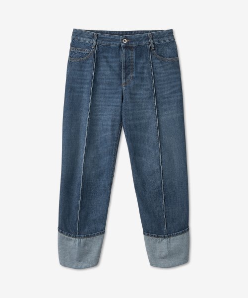 blue cotton cropped curved seam jeans featuring high-waist BOTTEGA VENETA  723355-V2J80 4715 - Nida