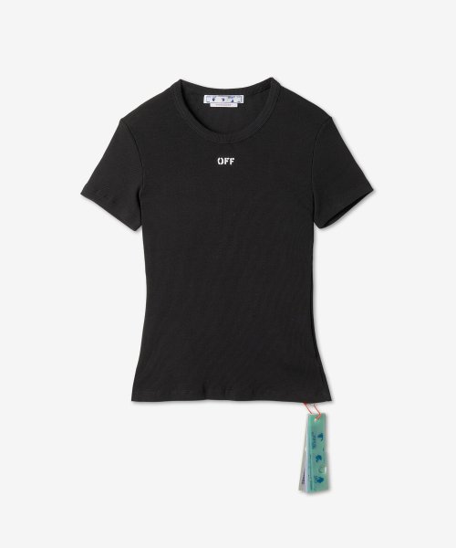 MUSINSA | Off White Women's Logo Rib Short Sleeve T-Shirt - Black