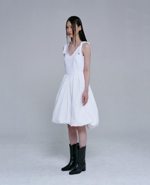 SHOULDER TIE PUMPKIN DRESS [WHITE]