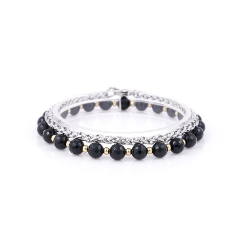 JBANS CLASSIC - Coiled2 Surgical Steel 627 Black Gold 716 Gemstone Bracelet Set (C2301-SE296_BK)
