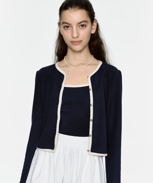 MUSINSA | DEPOUND Line cardigan sleeveless set [navy]