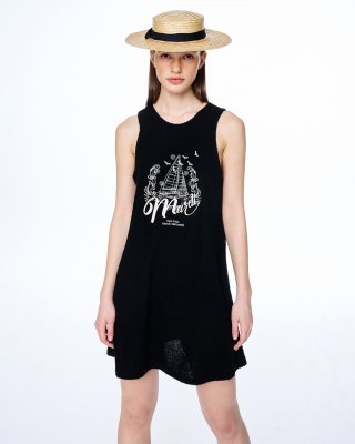 마르디 메크르디(MARDI MERCREDI) TERRY MINI SLEEVELESS DRESS BON VOYAGE_BLACK CREAM