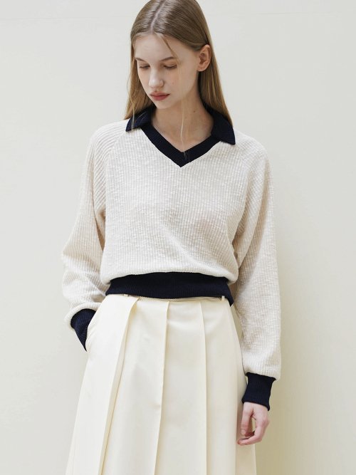 DAISY COLORING COLLAR V NECK трикотаж (ECRU)