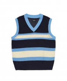 V-NECK STRIPE KNIT VEST NAVY