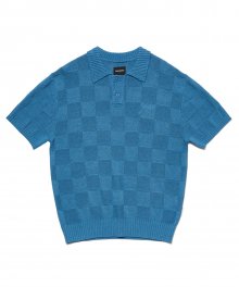 CHECKERBOARD PATTERN SHORT SLEEVE KNIT  BLUE