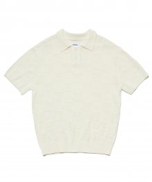 CHECKERBOARD PATTERN SHORT SLEEVE KNIT  OFF WHITE