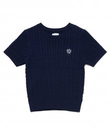 (W) CABLE SHORT SLEEVE KNIT NAVY