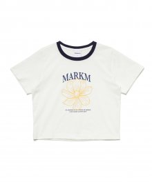 (W) FLOWER PRINT CROP T-SHIRT  NAVY