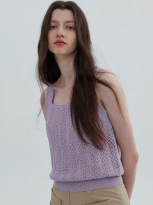 Linen Cotton Crochet Sleeveless  Lavender