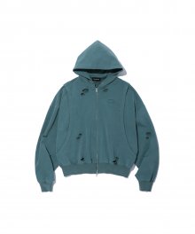 Track logo pigment washing hood zip-up - FOREST GREEN