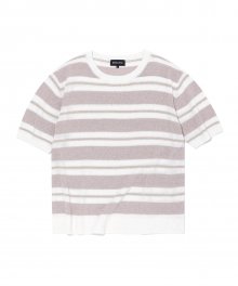 Stripe over fit knit half sleeve - DUSTY PINK