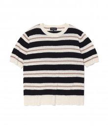 Stripe over fit knit half sleeve - BLACK