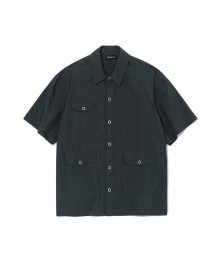 Three-pocket over fit cotton blend half shirt - CHARCOAL