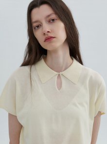 Button Point T Collar Pullover  Ivory