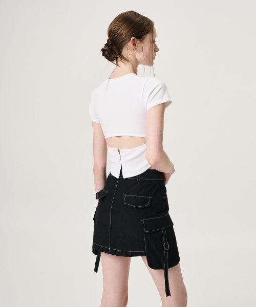 MUSINSA ETMON Strap Cargo Mini Skirt Black