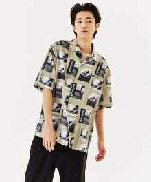 ALLOVER PRINTED S/S SHIRT - BEIGE