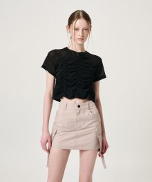 Knit Sleeve Shirring T-Shirt, Black